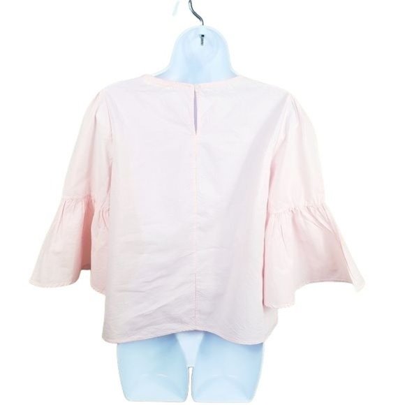 iu womens bell sleeve  S Pink White  pearl top Ruffle - Picture 5 of 8